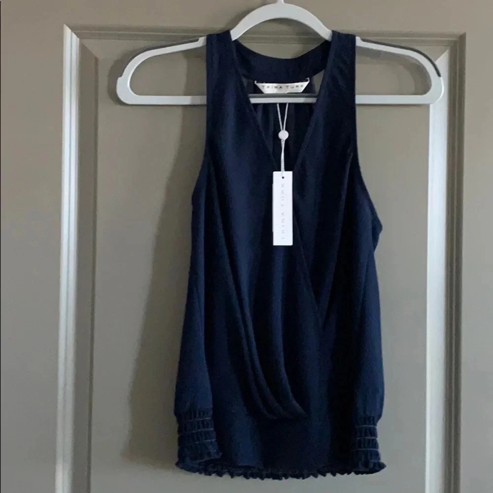 NWT Trina Turk Navy Racerback Blouse